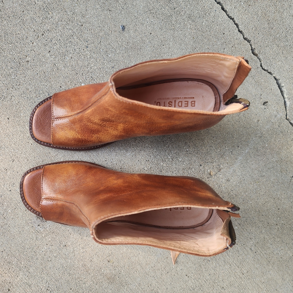 Bed|Stu Women's Tan Leather Peep-Toe Boots